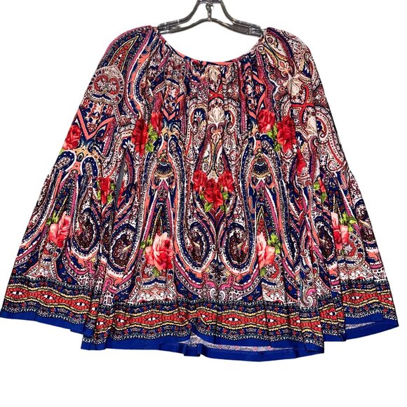 Boston Proper‎ Womens Mirror Print Knit Blouse Tie at Neck Bell Sleeve Small - Picture 8 of 8